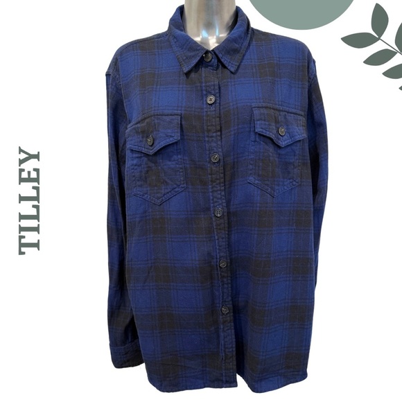Tilley Blue & Black Plaid Flannel Shirt | Life Outdoors Style | Size XXL - Picture 1 of 6